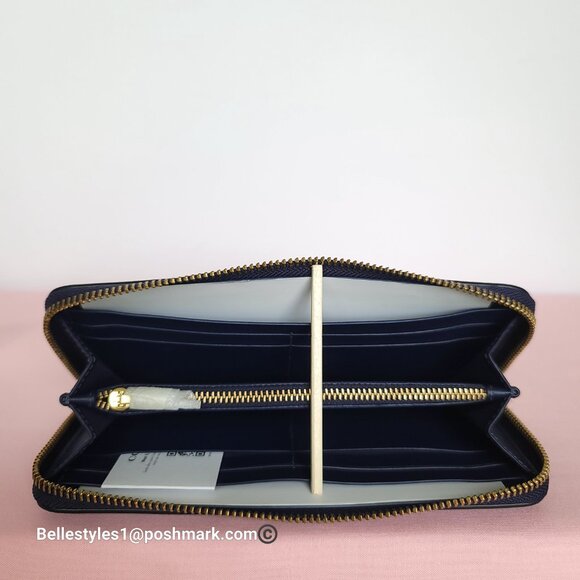 COACH Slim Accordion Smooth Leather Wallet with Back Slip Pocket- Dark Navy⭐ - Picture 12 of 16